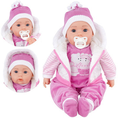 B&Q -  Baby Doll Girl 20" Lifelike Soft Body Sounds Dummy White Coat  Toy