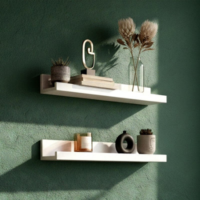 Geezy Floating Wall Shelves Modern Picture Ledge Hanging Display Rack White 45Cm 2Pcs from B&Q