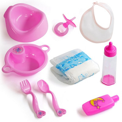 Bibi Doll Milk Bottle Dummy Potty Baby Doll Accessories Feeding Kit & Nappy Set from B&Q