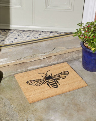 B&Q -  Astley Printed Coir Doormat With Pvc Backing NonSlip Waterproof Bee Design 40 X 60Cm