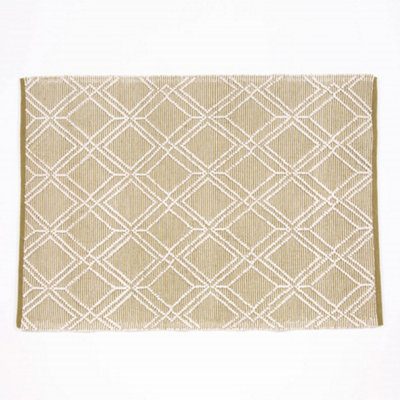 Recycled PET Rug 120x170cm Diamond Pattern Olive Indoor Outdoor Carpet - Image 7