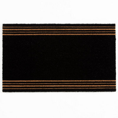 B&Q Astley Printed Latex Backed Coir 45X75cm Printed 4 Stripes Doormat Black