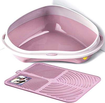 Cat Centre.Direct Cat Centre Large Corner Litter Tray With Nonslip Mat In Pink from B&Q