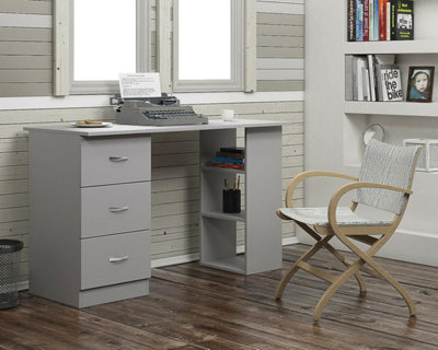 B&Q -  Grey 120Cm Computer Desk Modern Study Writing Table Pc Workstation 3 Shelf 3 Drawers