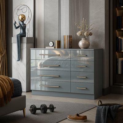 Harmin High Gloss Grey 8 Drawer Sideboard / Cupboard / Buffet Solo / Chest Of Drawers from B&Q