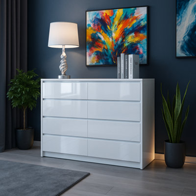 Harmin Handleless High Gloss 8 Drawer Sideboard/cupboard/buffet Solo/chest from B&Q