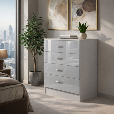 Harmin High Gloss 4 Drawer ChestHeight 68.5 Cm X Width 60 Cm X Depth 40 Cm (Grey) from B&Q