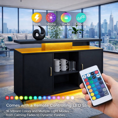 Harmin Unisex Black Modern Led Coffee Stand Sideboard | Bar Cabinet Storage Unit Small - Image 2