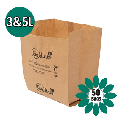 Bioliner 3 & 5L Paper Compostable Caddy Liners (Small) - 50 Bags Dark