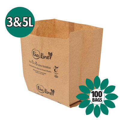 Bioliner Dark 3 & 5L Paper Compostable Caddy Liners ) - 100 Bags Small