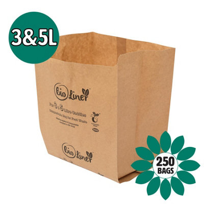 Bioliner Dark 3 & 5L Paper Compostable Caddy Liners ) - 250 Bags Small