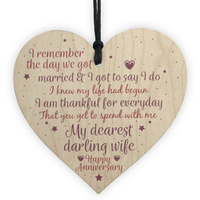 Red Ocean Happy Anniversary 1St Wedding Anniversary Gift Wooden Heart Sign Husband Wife Gift For Her from B&Q