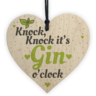 Red Ocean Gin O Clock Wooden Heart Plaque Novelty Friendship Birthday Gift Bar Kitchen Home Decor from B&Q