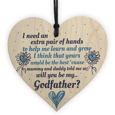Red Ocean Godmother Godfather Will You Be My Godfather Wooden Heart Plaque Goddaughter Godson Christening Asking Gifts from B&Q