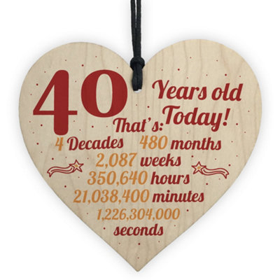 Red Ocean Novelty 40Th Birthday Gift Wooden Hanging Heart Plaque Friendship Gift For Mum Dad Family Sister Brother Keepsake from B&Q