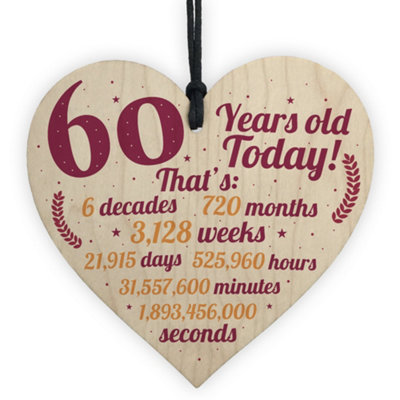 Red Ocean Novelty 60Th Birthday Gift Wooden Hanging Heart Chic Sign Plaque Friendship Gift For Mum Dad Gift For Grandparents from B&Q