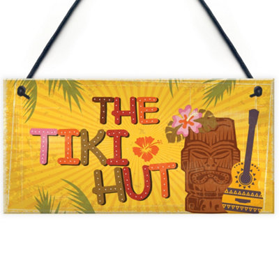 Red Ocean Tiki Hut Hanging Home Bar Pub Kitchen Plaque Cocktails Welcome Sign Friend Gift from B&Q