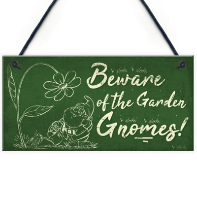 Red Ocean Beware Of The Gnomes Garden Wall Hanging Wall Sign Plaque Shed Door Caution Sign Gifts from B&Q