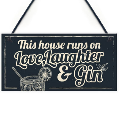 Red Ocean Fun Laughter Gin Tonic Kitchen Plaque Home Bar Pub Sign Friend Gift For Women