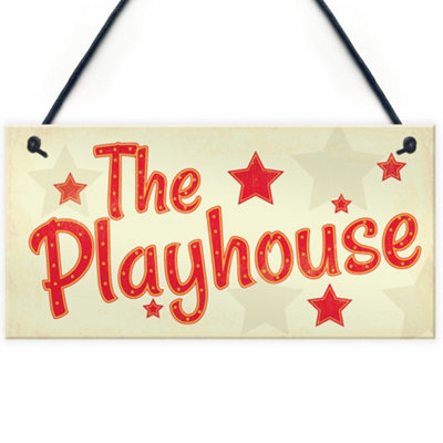 Red Ocean Childs The Playhouse Bedroom Playroom Sign Hanging Wall Plaque Son Daughter Gift For Kids from B&Q