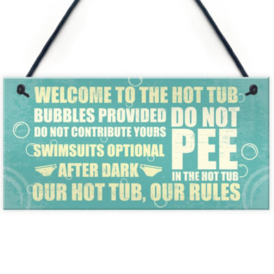 Red Ocean Welcome Hot Tub Rules Hanging Garden Jacuzzi Shed Novelty Funny Wall Sign Friendship Gift from B&Q