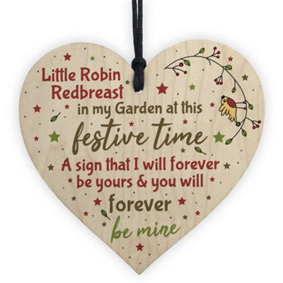 Red Ocean Robin Redbreast Christmas Tree Decoration Mum Dad Nan Memorial Wooden Heart Plaque Grave Gift Sign from B&Q