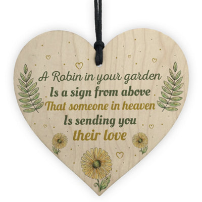 Red Ocean Robin Garden Memorial Grave Wooden Hanging Heart Sign Rememberance Plaque Inspirational Gift from B&Q