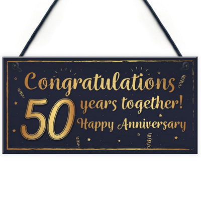 Red Ocean Congratulations 50Th Wedding Anniversary Gift Hanging Plaque Fifty Years Gold Gift For Mum Dad Keepsake from B&Q