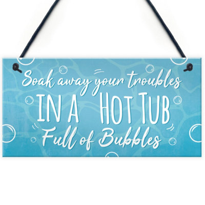 Red Ocean Soak Away Your Troubles Hot Tub Sign Garden Summer House Plaque Friendship Gift Pool Jacuzzi from B&Q