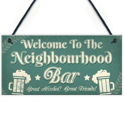 Red Ocean Welcome Neighbourhood Bar Gift Man Cave Home Bar Hanging Plaque Pub Sign Gift from B&Q
