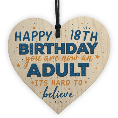 B&Q -  Happy 18Th Birthday Gift Heart Wooden Plaque Chic Keepsake Love Friendship Sign Thank You Gift For Him