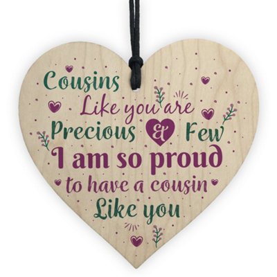Red Ocean Cousin Gifts Handmade Wood Heart Family Shabby Chic Plaque Birthday Keepsake Thank You Friendship Gift from B&Q