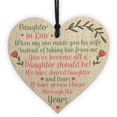 Red Ocean Daughter In Law Birthday Christmas Gifts Wooden Heart Plaque Mum Daughter Son Gift For Women from B&Q