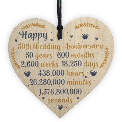 Red Ocean Happy 50Th Wedding Anniversary Sign Gift Wooden Heart Fifty Years Husband Wife Keepsake Gift Plaque from B&Q