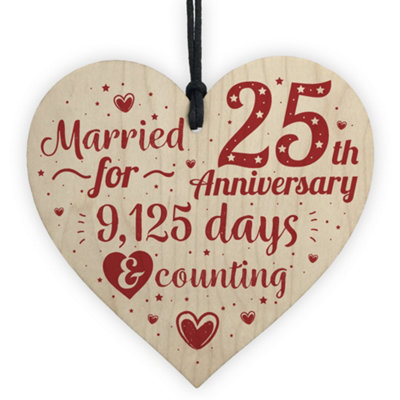 B&Q -  25Th Wedding Anniversary Wood Heart Gift Silver Twenty Five Years Gift For Husband Wife Couple