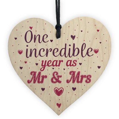 Red Ocean 1St Wedding Anniversary Gift Wood Heart Mr And Mrs One Year Anniversary Gift For Her from B&Q