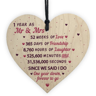 Red Ocean 1St Wedding Anniversary Gift Wooden Heart Mr And Mrs Wedding Anniversary Gift For Her from B&Q