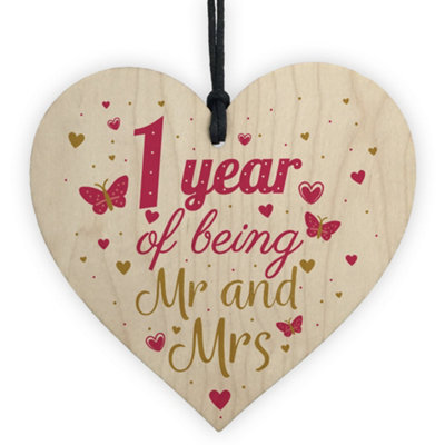 Red Ocean 1 Year Anniversary Wooden Heart Plaque Mr And Mrs Wedding Anniversary Gift For Her from B&Q