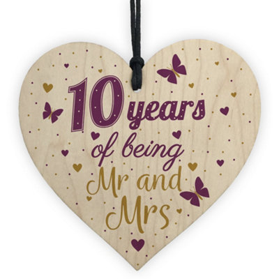 Red Ocean 10 Year Anniversary Gift Wooden Heart Sign Mr And Mrs 10Th Anniversary Plaque Gifts For Him For Her from B&Q