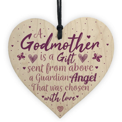 Red Ocean Thank You Godmother Wooden Heart Godfather Godparent Gift Novelty Christening Card Keepsake from B&Q