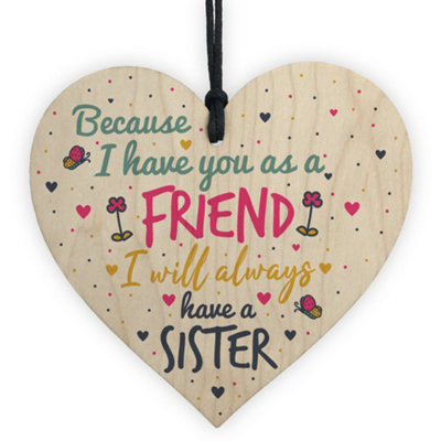 B&Q -  Best Friend Sister Gifts Wooden Heart Christmas Friendship Thank You Gift Birthday Plaque Keepsake