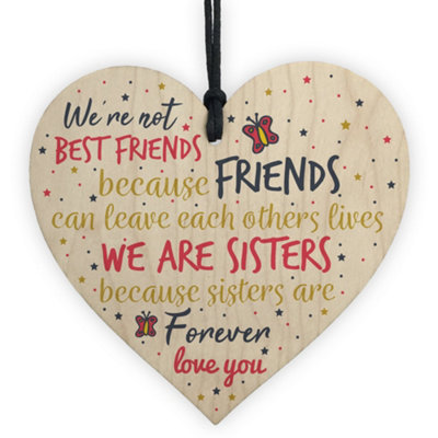 B&Q -  Thank You Sisters Friendship Plaque Wooden Heart Christmas Best Friend Gift Birthday Keepsake