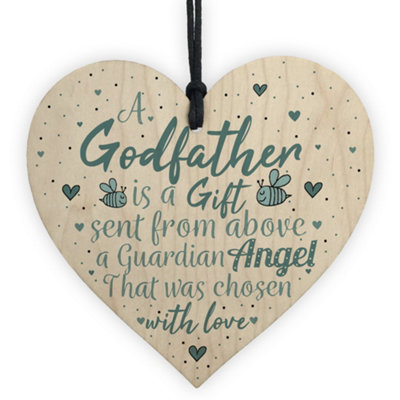 Red Ocean Thank You Godfather Wooden Heart Godmother Godparent Gift Novelty Christening Card Keepsake from B&Q