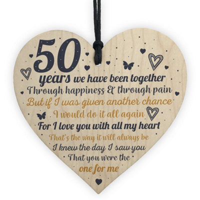 Red Ocean Anniversary 50Th Golden Wedding Anniversary Engagement Handmade Wooden Heart Chic Plaque Gift Keepsake from B&Q