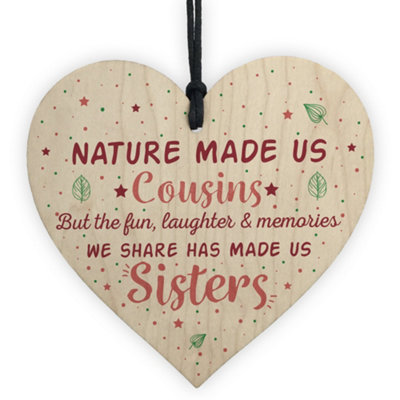 Red Ocean Cousins Sister Gifts Wooden Hanging Heart Chic Plaque Family Friendship Thank You Birthday Gift from B&Q