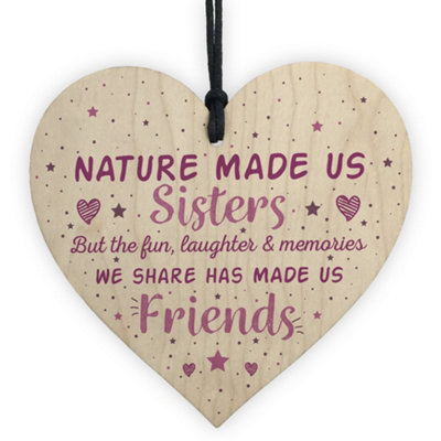 B&Q -  Sister Friends Gifts Wooden Hanging Heart Chic Plaque Family Friendship Thank You Birthday Gift