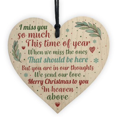 Red Ocean Memorial Christmas Poem Tree Decoration Bauble Wooden Heart Plaque Quote Heaven Friendship Family Gifts from B&Q