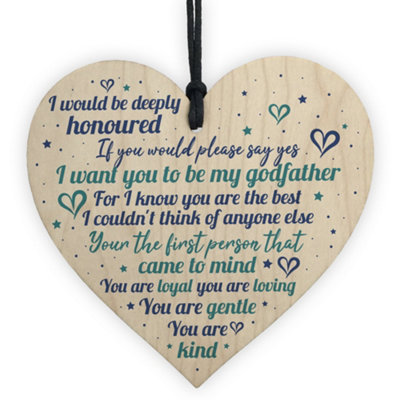 Red Ocean Godfather Godparents Gifts Handmade Wooden Hanging Heart Sign Plaque Keepsake Thank You Friendship Gift Christening from B&Q