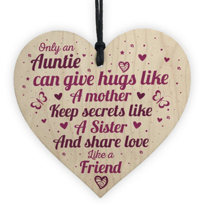 Red Ocean Auntie Aunty Aunt Sister Gifts Wooden Heart Plaque Christmas Present For Her Birthday from B&Q