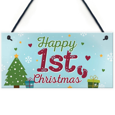 Red Ocean Baby Happy 1St First Christmas Xmas Hanging Sign Tree Decoration Bauble Newborn Child Gifts from B&Q